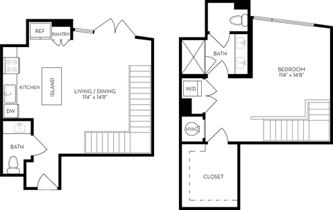the floor plan of the house has two bedrooms and a large living room